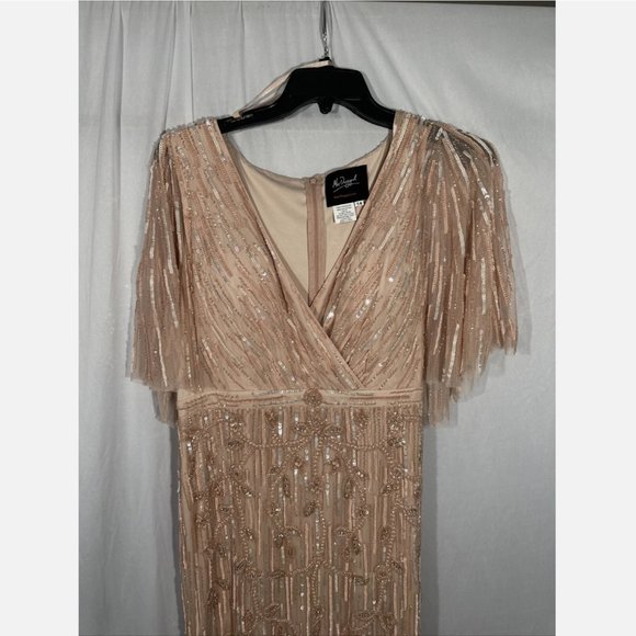 NWT $698 Mac Duggal [ 14 ] Embellished Cap Sleeve Cape Trumpet Gown‎ Blush - Picture 9 of 16